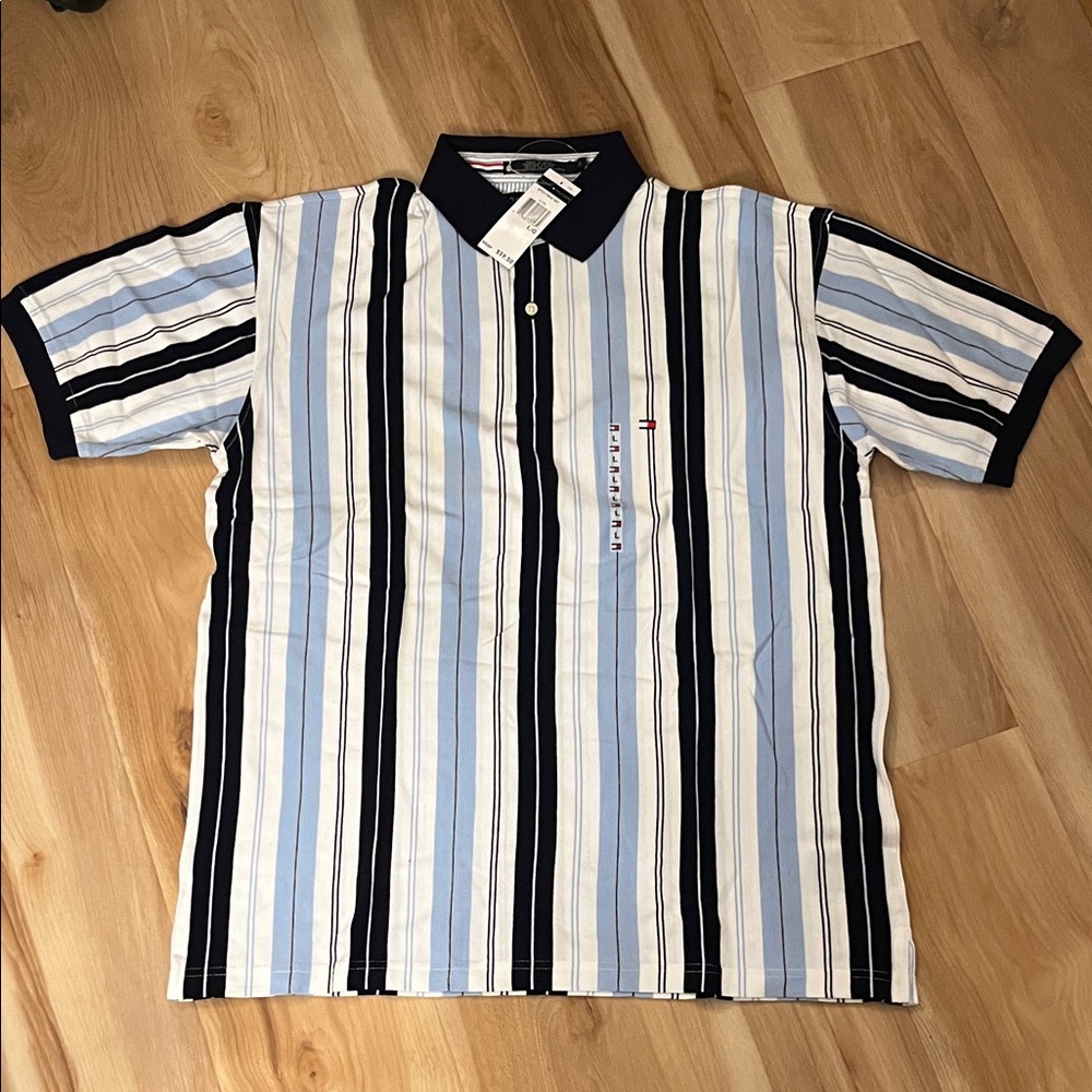 Tommy Hilfiger Men's Polo with Blue and Black Stripes